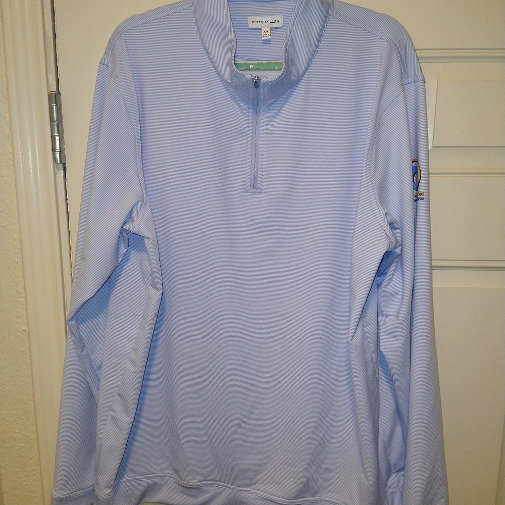 Peter Millar Perth Sugar Stripe Performance 1/4 Zip Pullover Men's sz XXL W/Logo